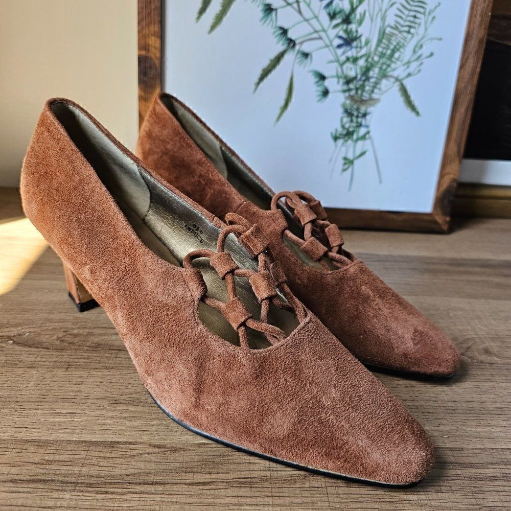 VINTAGE NEW OLD STOCK COSMOPOLITAN BROWN GENUINE LEATHER HEELS SHOES SIZE 8.5